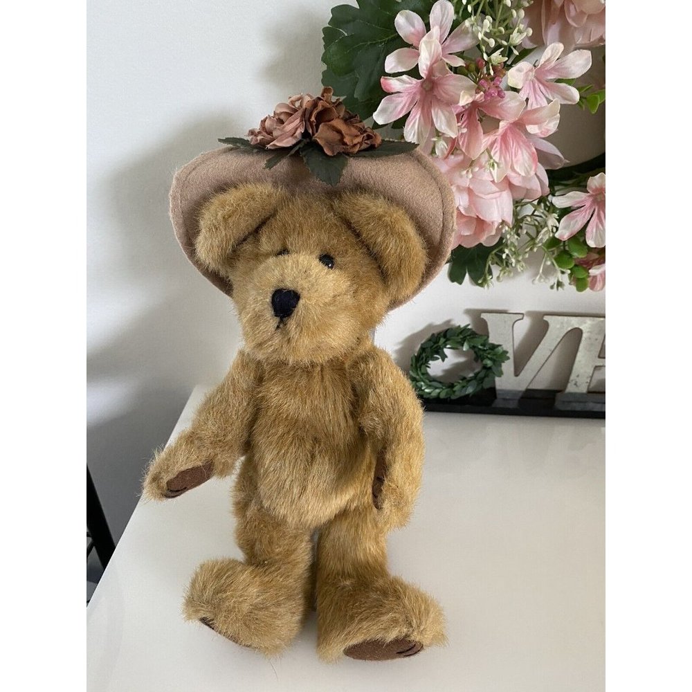 Vtg Boyd’s Bear Teddy Bears w Flowered Hat‎ Floral Posable Farmhouse Cottagecore